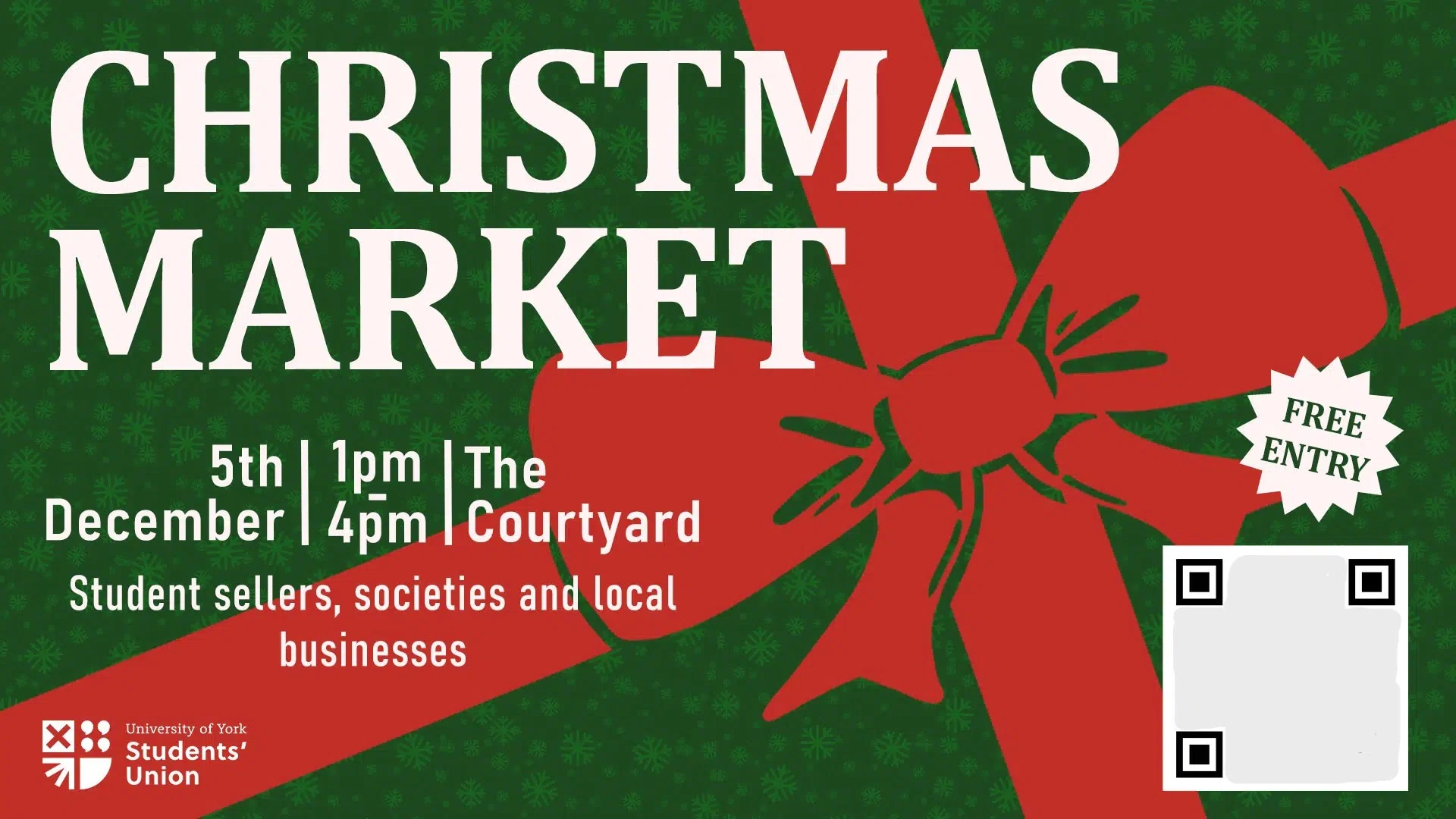 A green poster with a red bow advertising a christmas market